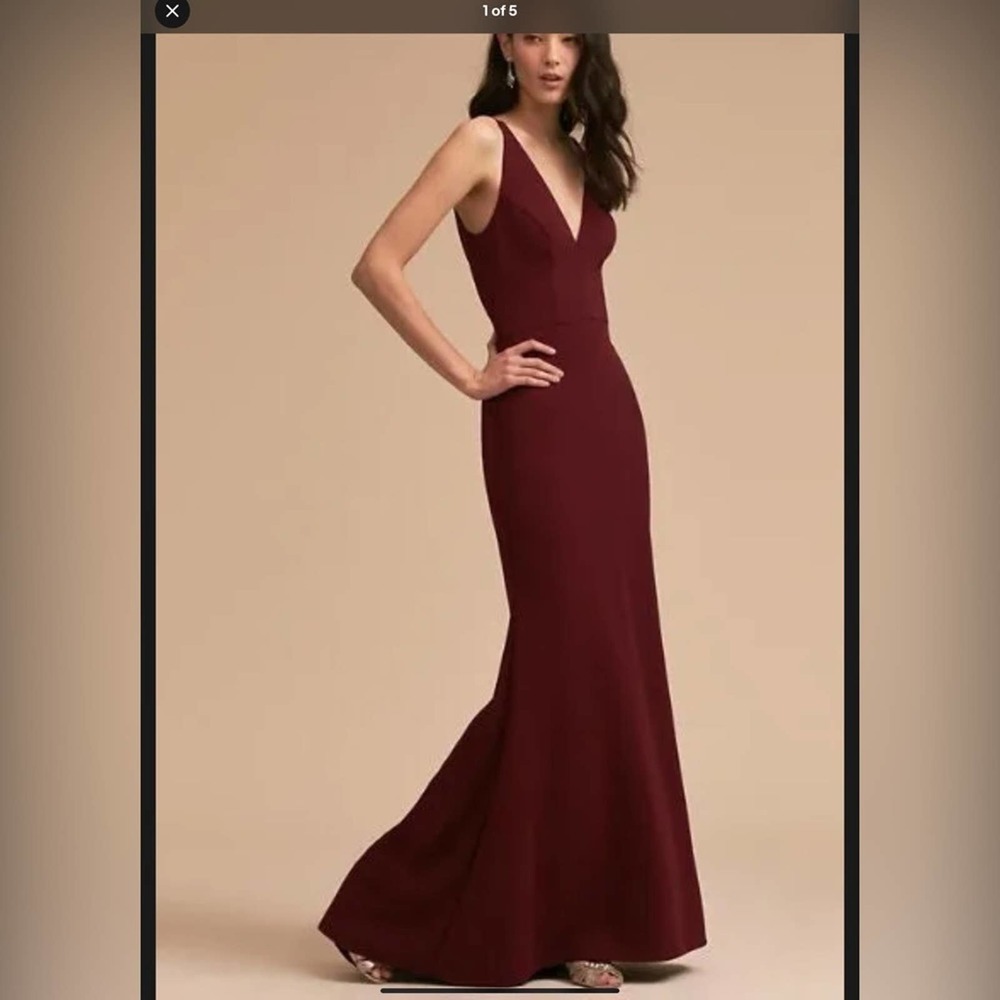 BHLDN Jones V-Neck Crepe Maxi Dress in Burgundy Size 12